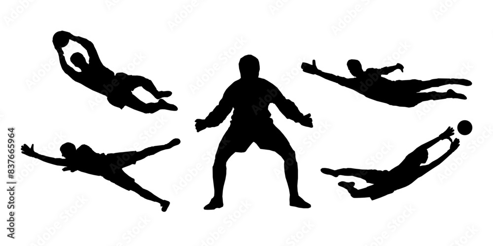 Goalkeepers, football Soccer player silhouette. Goalkeepers Set. High quality isolated on white background. Vector illustration Goalkeepers, football Soccer player silhouette. Goalkeepers Set. High quality isolated on white background. Vector illustration