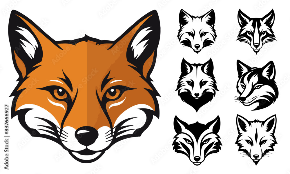 Obraz premium Collection of fox logos, emblem, illustration in a minimalist style