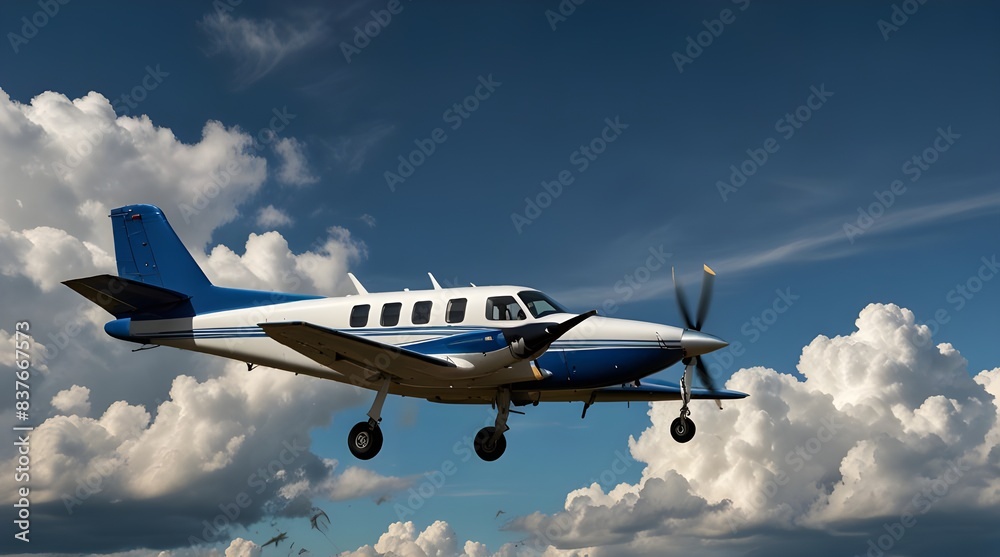 Fototapeta premium Single turboprop aircraft small private plane flying.generative.ai 