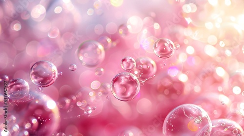 Floating bubbles on pink background