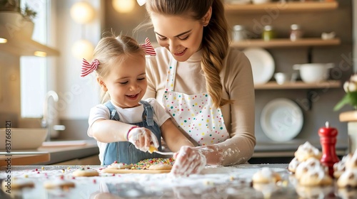 A mother and daughter share a bonding moment while making cookies, symbolizing family and tradition