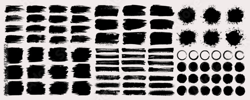 Ink brush stroke background or grunge paint brush, box, frame and line collection as vector design element. Torn or rip paper, watercolor splash, black silhouette or dirty texture set. Banner clip art