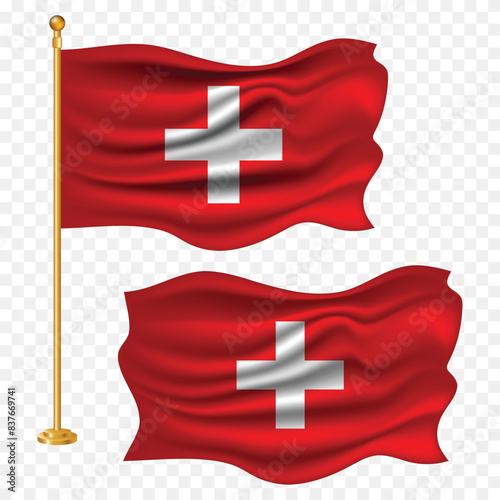 switzerland independence day with national flag waving fabric illustration png element with pole emoji and clipart transparent background
