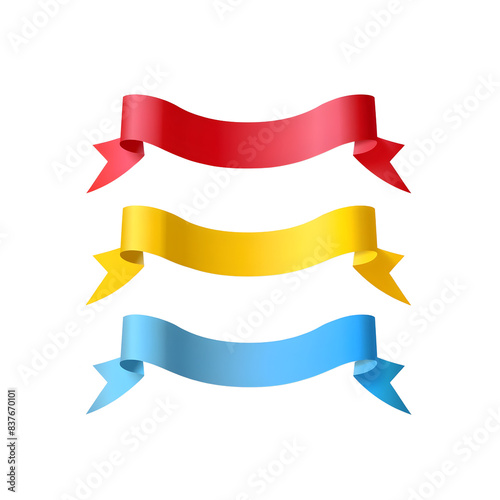 Vibrant Tri Color Party Ribbons Banners on Transparent Background