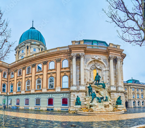 Matthias Fountain, the popular attraction  on the wall of Buda Palace in Budapest, Hungary photo