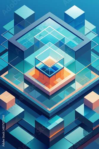 Abstract Isometric Futuristic Cityscape with Geometric Shapes