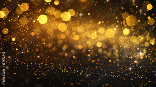 Abstract shiny background with golden highlights and particles on a black background. Christmas, New Year's element.