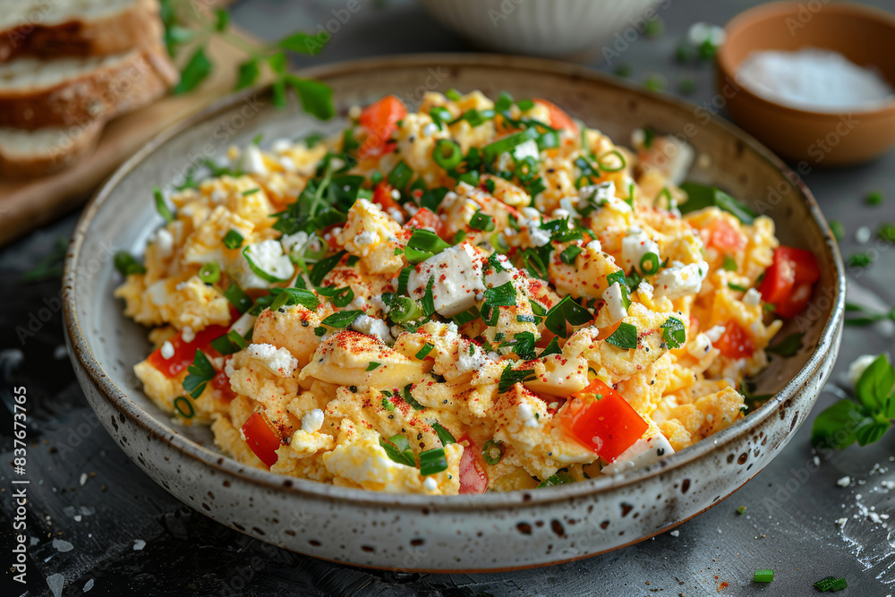 Scrambled Eggs with Peppers and Feta Cheese Scrambled Eggs with Peppers and Feta Cheese