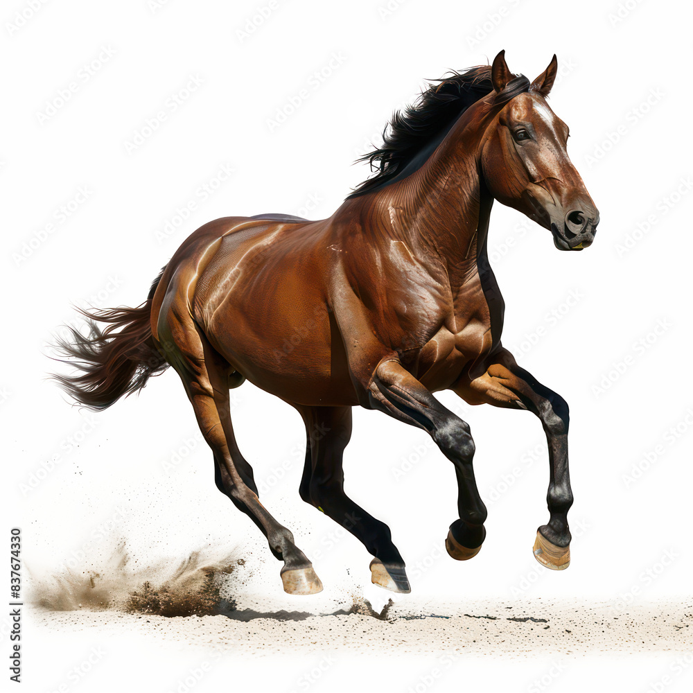 Obraz premium Powerful Brown Horse Stallion Running with Flowing Mane, Isolated on Transparent Background