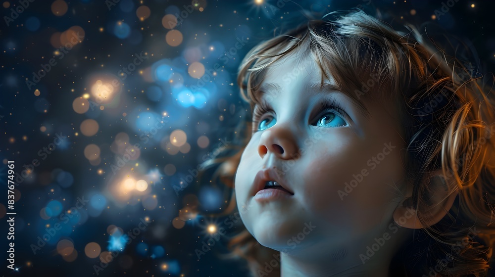 Awestruck Child Gazing at Starry Night Sky Filled with Wonder and Imagination Awestruck Child Gazing at Starry Night Sky Filled with Wonder and Imagination