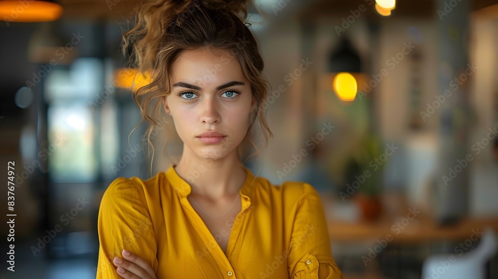 Skeptical and Contemplative Woman in Modern Office Environment Exploring Emotions and Expressions Skeptical and Contemplative Woman in Modern Office Environment Exploring Emotions and Expressions