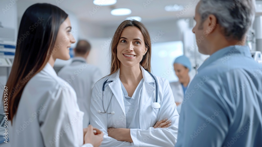 Female doctor consults male patient in hospital Female doctor consults male patient in hospital