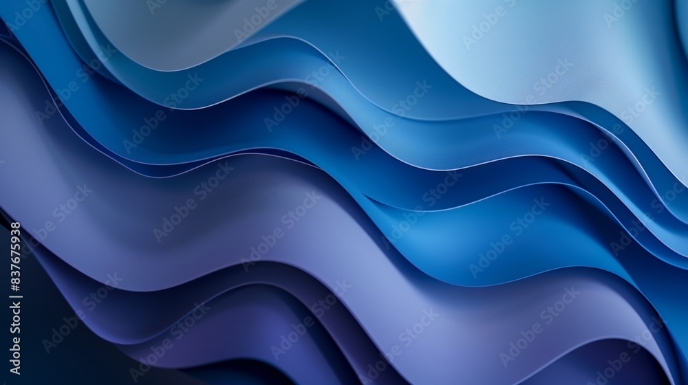 A close-up shot of wallpaper featuring elegant, wavy shapes filled with a gradient of cool tones, blending seamlessly from icy blue to deep indigo, creating a calm and sophisticated visual effect. A close-up shot of wallpaper featuring elegant, wavy shapes filled with a gradient of cool tones, blending seamlessly from icy blue to deep indigo, creating a calm and sophisticated visual effect.