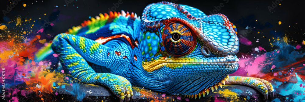 chameleon in neon colors in a pop art style