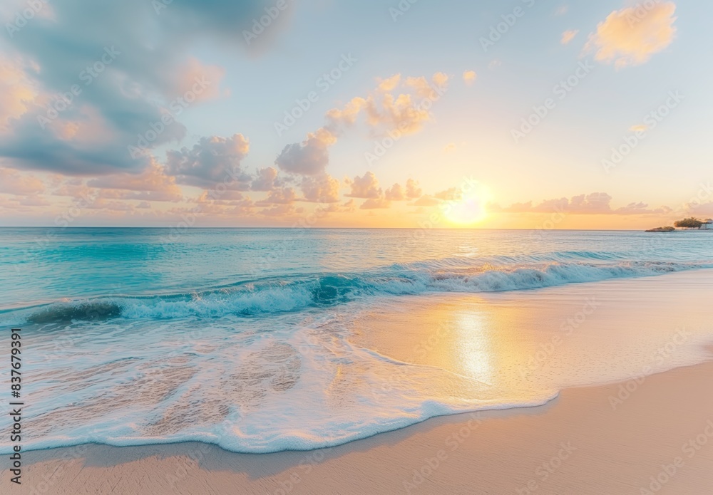 custom made wallpaper toronto digitalGolden Sunrise Over Gentle Ocean Waves, Peaceful Beach Scene at Early Morning