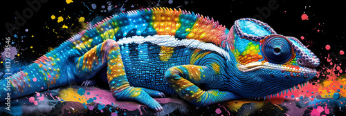 chameleon in neon colors in a pop art style photo