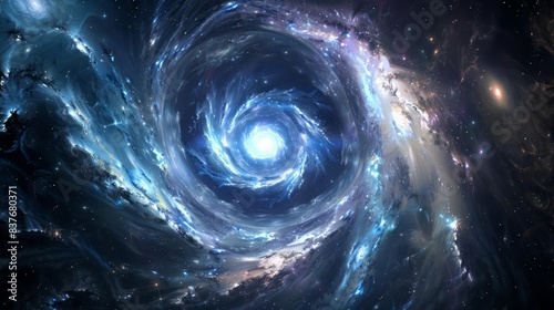 Design a cosmic scene featuring a stunning spiral galaxy at its center
