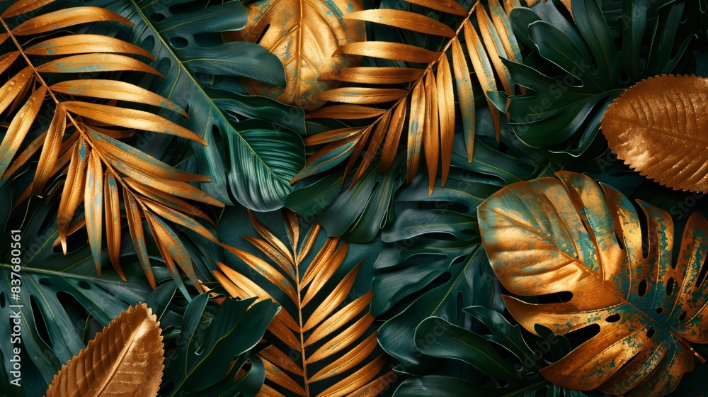 Close-up of green and gold leaves