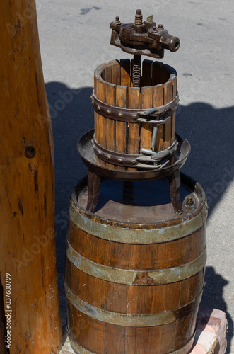 Wine press from the old days using a mechanical device (without a trademark) (Rhodes, Greece)