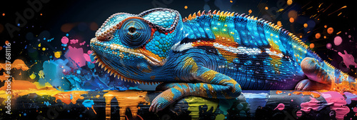 chameleon in neon colors in a pop art style © VertigoAI