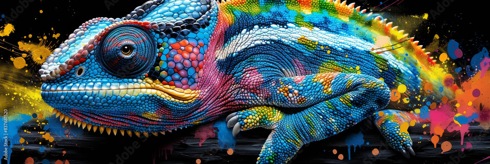 chameleon in neon colors in a pop art style chameleon in neon colors in a pop art style
