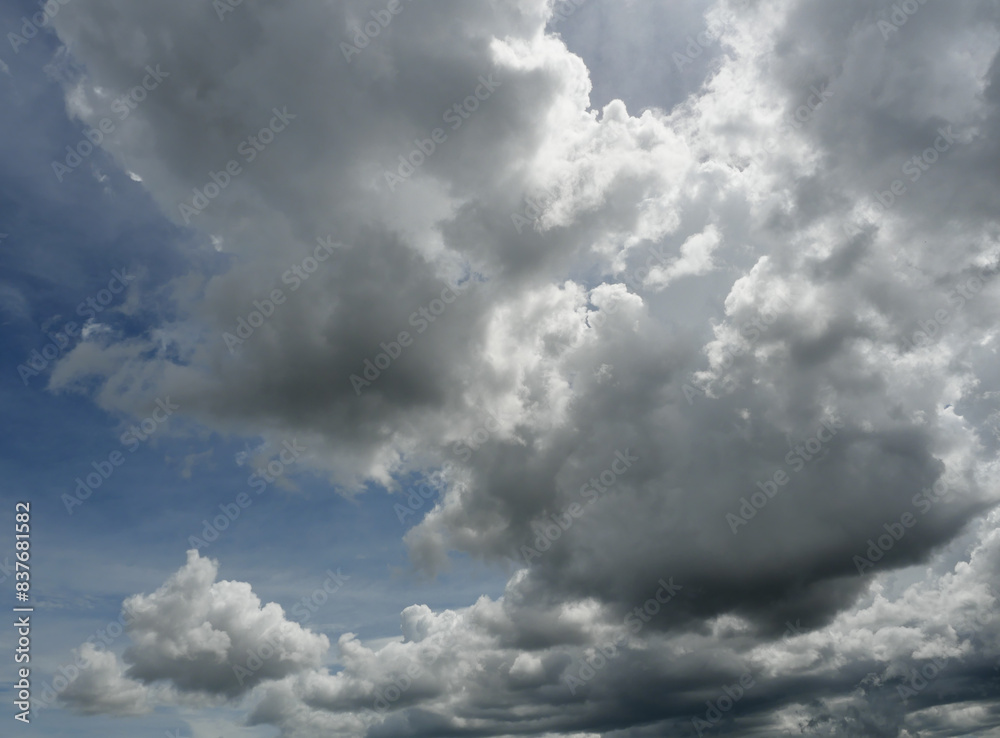 Obraz premium Cumulonimbus cloud formations on tropical sky , Nimbus moving , Abstract background from natural phenomenon and gray clouds hunk , Thailand