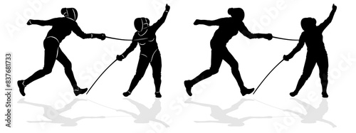 silhouette of a fencers , vector drawing