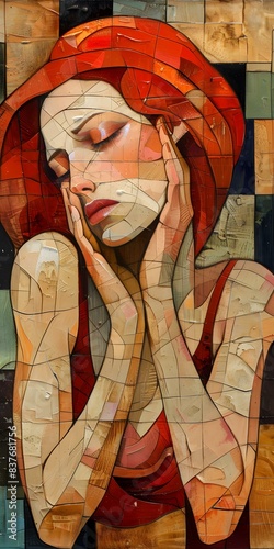 Portrait of a young woman with red hair and red hat