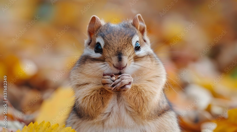 Adorable Chipmunk Stuffing its Cheeks with Nuts in Autumn Leaves Adorable Chipmunk Stuffing its Cheeks with Nuts in Autumn Leaves
