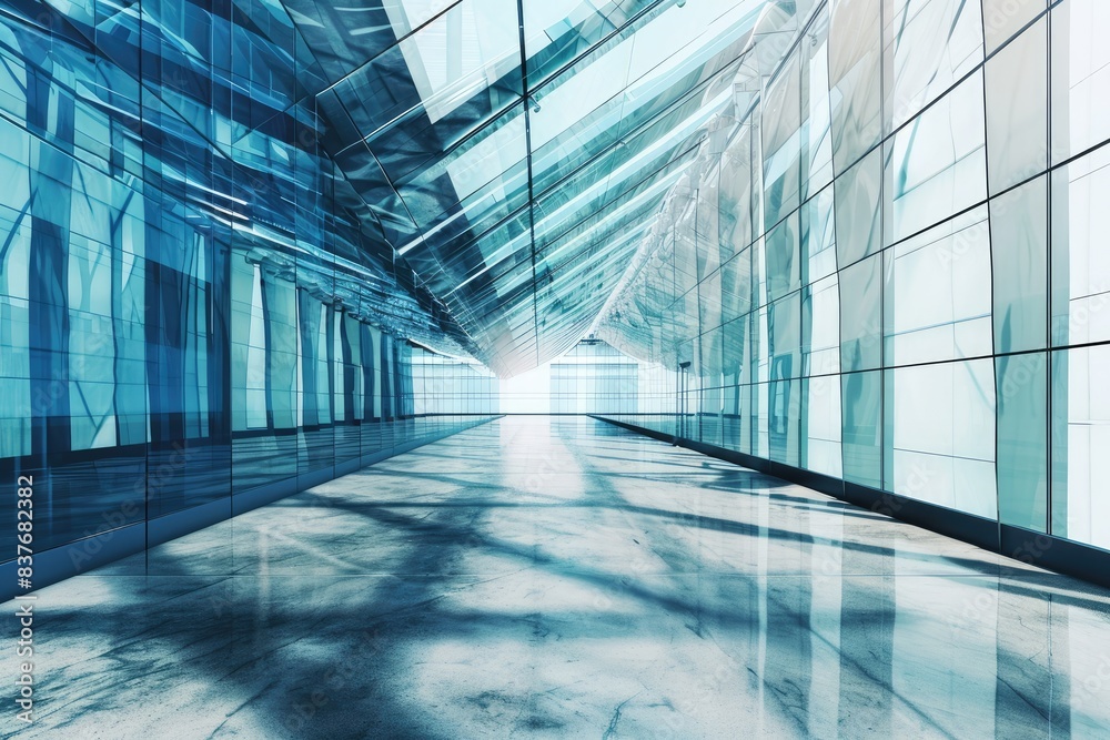 Abstract futuristic glass interior architecture with empty concrete floor. Abstract futuristic glass interior architecture with empty concrete floor.