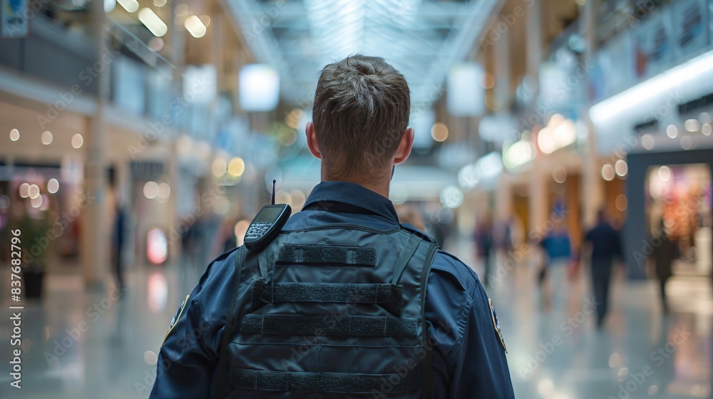 A male in uniform strolling indoors A male in uniform strolling indoors