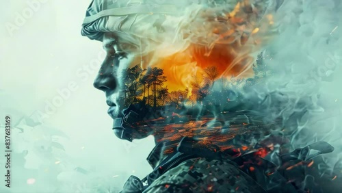 Video of soldier amidst the smoke. Post traumatic stress disorder. A tribute to the realities of war.