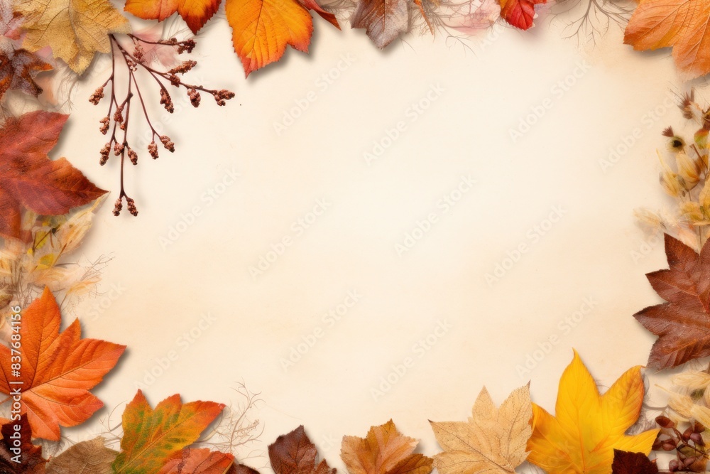 Autumn leaves on old paper background. Autumn leaves on old paper background.