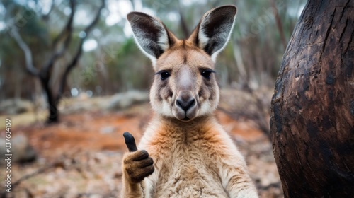 Portrait of friendly kangaroo making thumbs up. © vlntn
