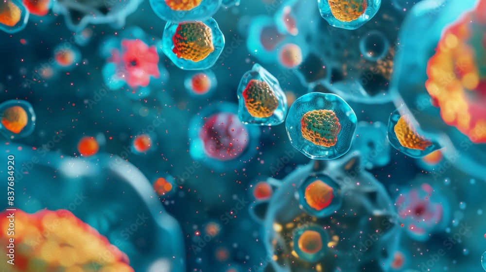 Abstract organic forms in blue and pink, resembling cells under microscope Abstract organic forms in blue and pink, resembling cells under microscope