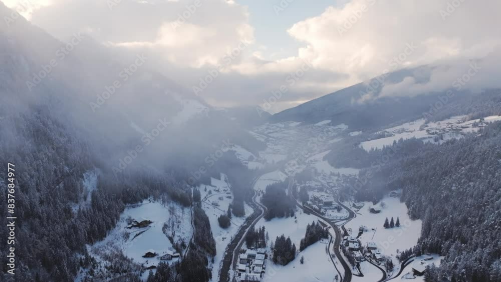 Drone Aerial Flight Over Majestic Mountain Peaks Dolomites, Italy