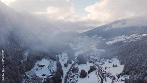 Drone Aerial Flight Over Majestic Mountain Peaks Dolomites, Italy