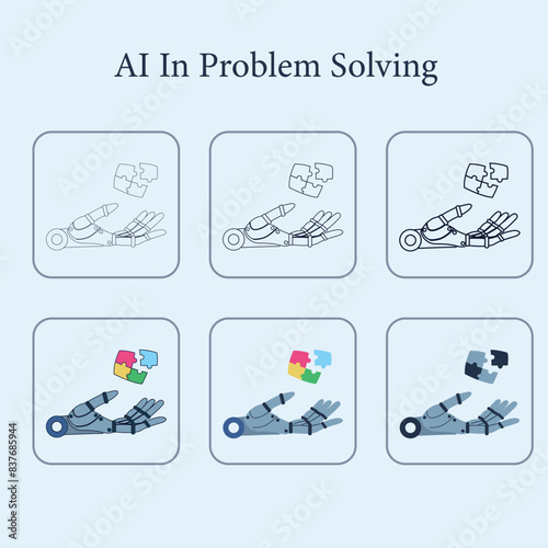Vector illustration AI in problem solving editable icon set template