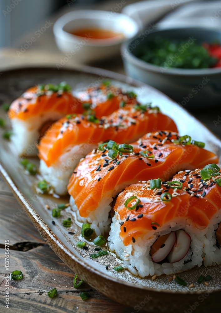 Onigiri - Rice balls wrapped in nori, filled with salmon, pickled plum, or tuna. Onigiri - Rice balls wrapped in nori, filled with salmon, pickled plum, or tuna.