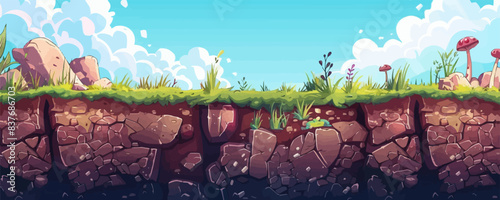 Seamless ground cross sections, underground textures. Flat cartoon illustration vector