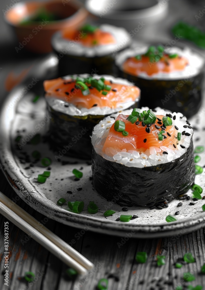 Onigiri - Rice balls wrapped in nori, filled with salmon, pickled plum, or tuna. Onigiri - Rice balls wrapped in nori, filled with salmon, pickled plum, or tuna.