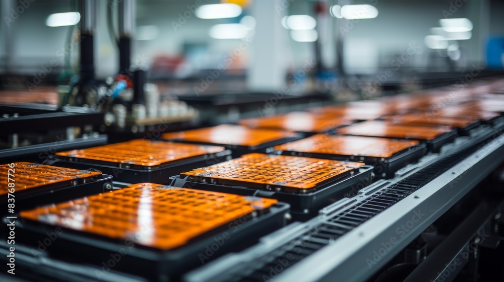 Manufacturing Process of EV Battery Cells CloseUp View Generative AI