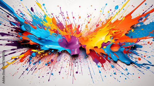 splatter of blue, orange, yellow, purple, and pink paint