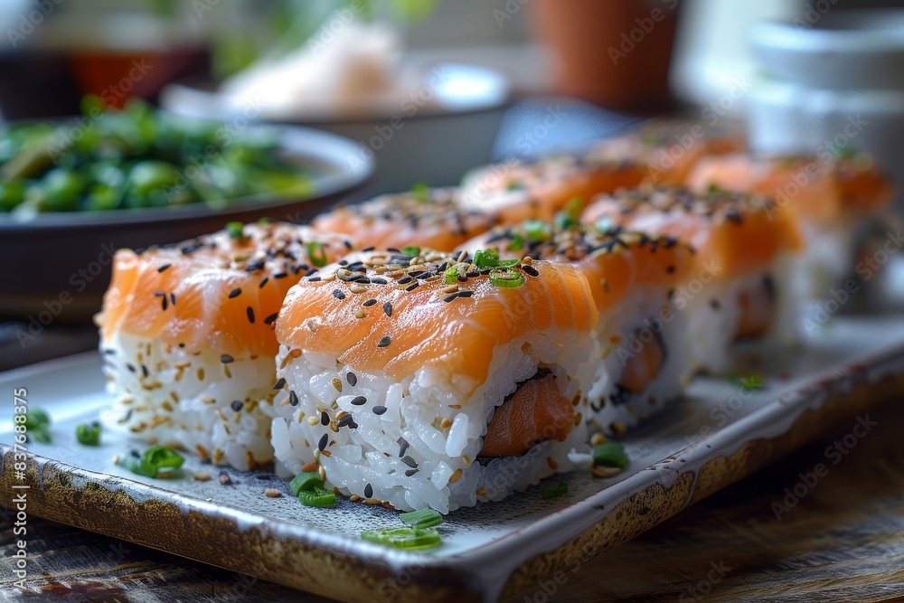 Onigiri - Rice balls wrapped in nori, filled with salmon, pickled plum, or tuna. Onigiri - Rice balls wrapped in nori, filled with salmon, pickled plum, or tuna.