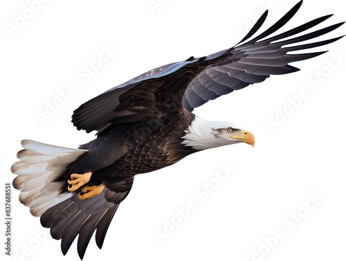 Bald Eagle Isolated on White Background, Adult Flying Eagle Isolated on White Background