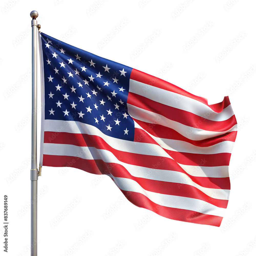 Fototapeta premium USA flag waving by wind ON WHITE background