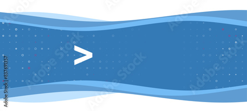 Blue wavy banner with a white greater symbol on the left. On the background there are small white shapes, some are highlighted in red. There is an empty space for text on the right side