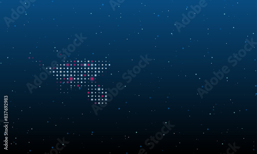 On the left is the garden cart symbol filled with white dots. Background pattern from dots and circles of different shades. Vector illustration on blue background with stars