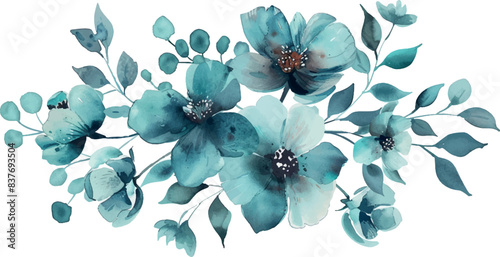 Watercolor illustration, turquoise flowers, background for design