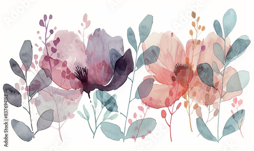 watercolor hand drawn illustration, background with flowers for design